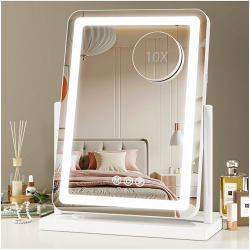 Vanity Mirror with Lights, 18"x14" Hollywood Lighted Makeup Mirror for Tabletop & Bedroom 3 Color Lighting Modes Smart Touch Control 360¡Æ Rotation Detachable