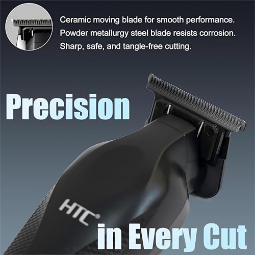 HTC Hair Trimmer with LED Display, Butterfly Wing Design, Precision Trimming with Durable Ceramic Blade for Salon-Grade Grooming£¨Black£©
