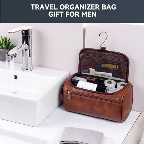 Toiletry Bag for Men, Small Leather Travel Pouch Bag with Hanging hook,Travel Essentials Dopp kit, Men's Shaving Grooming Kit,Gifts for Father, Dad, Boyfriend, Grandpa, Shaving Kit