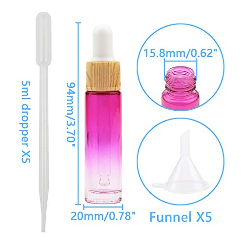 10Pcs Eye Dropper Set, 10ml (1/3oz) Rose Red Gradient Thickened Glass Bottles with Funnels & Droppers, Sample Vials for Essential Oils Perfumes