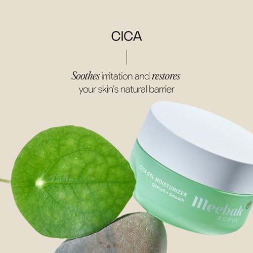 Meebak Cica Gel Face Moisturizer | Lightweight Hydrating Water Cream with Hyaluronic Acid & Vegan Collagen | Fast-Absorbing, Cooling Gel for All-Day Hydration & Glass Skin | Korean Skin Care