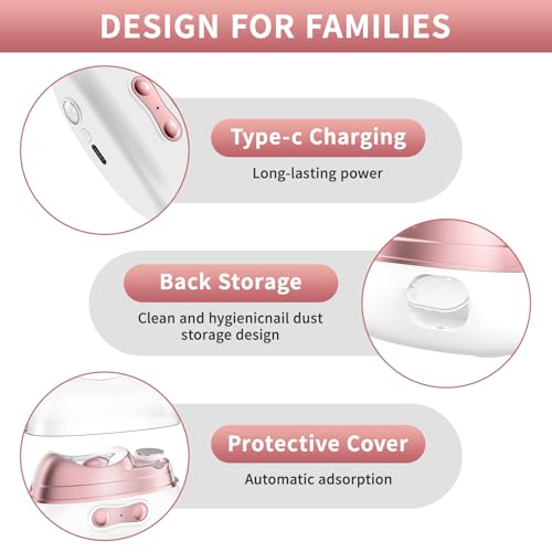 2026 Upgraded 4-in-1 Electric Nail Clipper,Electric Smart Nail Clippers for Adults-2 Speed Gears Adjustable,Automatic Nail Clippers with Polishing Light & Clip Storage for Adults,Seniors & Caregivers