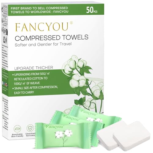 Disposable Face Towel Thicken 50 Pack Compressed Towel Tablets Reusable, Mini Disposable Facial Washcloths Compact Individually Wrapped Clean Towels for Travel Camping Beauty Home Gym (Green)