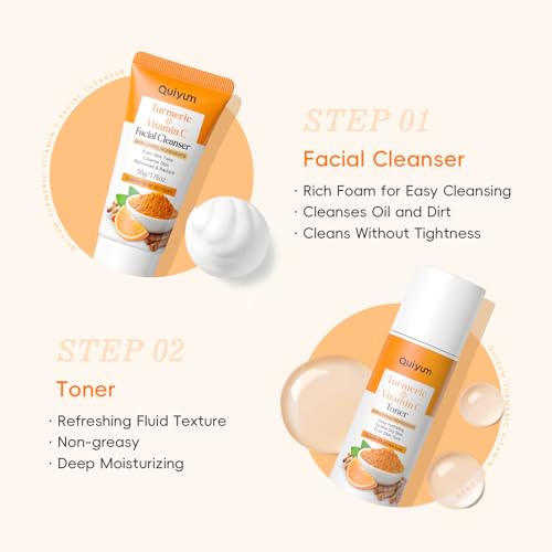 Skin Care Set, Turmeric Vitamin C Skincare Kits 5PCS - Beauty Facial Skin Care Routine Set Kit for Women, Dark Spot Remover for Face, Reduce Acne, Even Tone, Glow, Valentine's Day Birthday Gift
