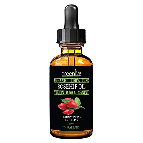 GreenIVe Rosehip Oil Rosa Canina 100% Pure Cold Pressed Virgin Oil Glass Dropper Easy Application (2 Fl Oz)