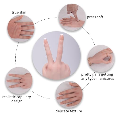 Realistic Life Size Silicone Female Hand Mannequin for Jewelry Display Nail Art Practice Photography Flexible Fingers Durable Lifelike Fake Hand Model (Left Hand Without Skeleton, Nude)