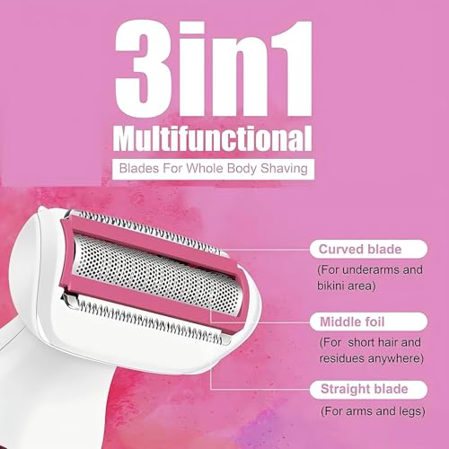 Generic Electric Shaver for Women, Wet and Dry Rechargeable Cordless Razor, Hypoallergenic with Pop-Up Trimmer for Legs, Underarms, Bikini Area