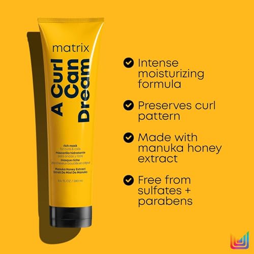 Matrix A Curl Can Dream Deep Cleansing Shampoo and Rich Hair Mask Set | Preserves Curl Pattern, Removes Build Up | For Curly & Coily Hair | Silicone & Paraben Free | With Manuka Honey Extract