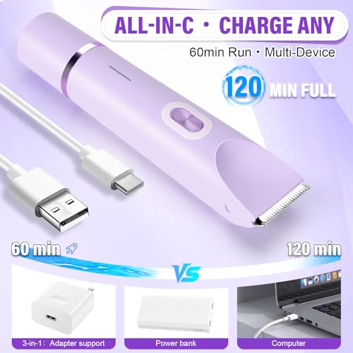 Women's Bikini Trimmer, 2-in-1 Electric Shaver for Bikini Line, Legs, Underarms, Face - Waterproof Women's Electric Shaver for Sensitive Skin, USB Rechargeable