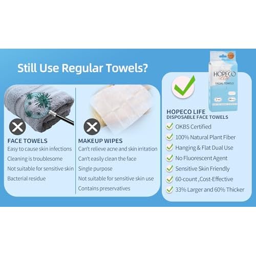 Disposable Face Towel, Soft Package, 60 Count, XL, Hanging and Flat Dual Use,Dry Wipes,Lint Free Face Cloths,Makeup Removal,Soft Cleansing Towelettes, Sensitive Skin Facial Towels,(1 Pack)