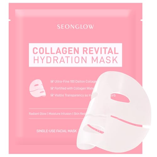Collagen Hydration Mask, 100-Dalton Ultra-Low Molecular Collagen & Peptide Complex, Deep Hydration, Elasticity & Pore Care, 34g / 1.19 oz (1 Sheet) x 4ea