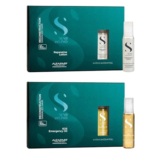 ALFAPARF MILANO Semi di Lino Reconstruction SOS Emergency Hair Oil and Reparative Lotion Set - Hair Repair for Damaged Hair - Adds Shine, Softness, and Body - Thermal Protection - Anti Hair Breakage