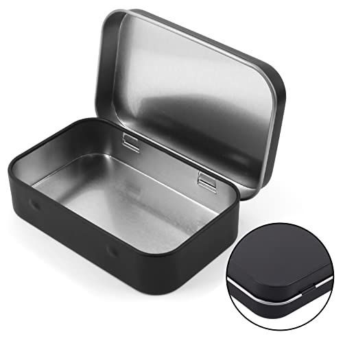 Murtenze 12PCS Metal Tin Box Containers with Hinged, Portable Flip Cover Storage Box for Wedding Jewelry Lip Balm Container Cosmetic Organizer (Black, 3.95 x 2.36 x 0.87inch)