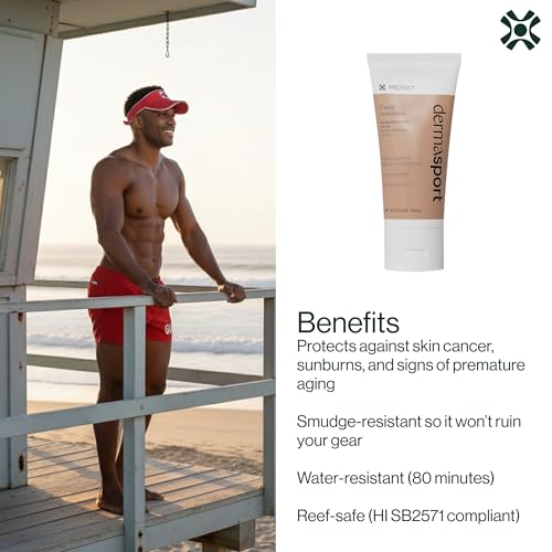 Dermasport SPF 50 Sunscreen for Face Lotion for Athletes, Zinc Oxide Hydrating, Non-Greasy, Broad Spectrum Sun Protection, Oil-Free, Reef-Safe, Face Sunscreen Resistant to every Sport