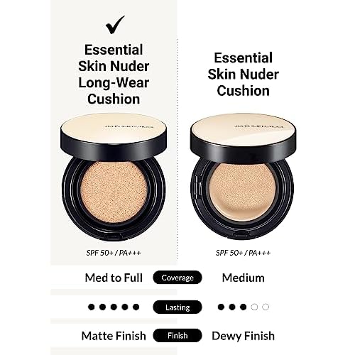 JUNG SAEM MOOL Essential Skin Nuder Longwear Cushion 0.98 Fl Oz, Refill Included, 24H Lasting Cushion Foundation with High Coverage, Semi-Matte Natural Finish, Korean Foundation Makeup (Medium Deep)