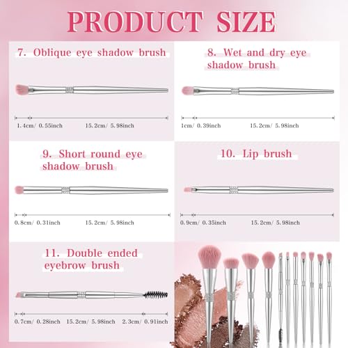 Baderke 11 Pcs Elegant Pink Soft Labeled Christmas Makeup Brushes Sets with Brush Holder Rhinestone Makeup Set with Silver Pink Foundation Powder Blush Blending Contour Brush