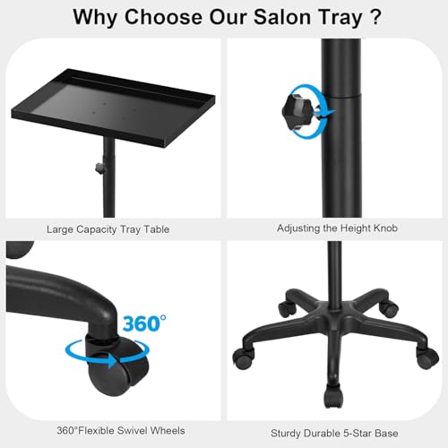 Salon Tray Cart Premium Metal Tattoo Tray Rolling Trolley Adjustable Height Storage Utility Cart for Clinic Spa Rolling Tray
