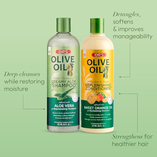 ORS Olive Oil Creamy Aloe Shampoo & Replenishing Conditioner with Aloe Vera & Orange Oil (2 Piece Set)