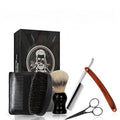 Straight Edge Razor Shaving Kit, Including Steel Shaver & Shaving Brush & Wooden Beard Comb & Brush, Beard Grooming Scissors, Idea Gift for Christmas, Birthday, Father for Men - Brown