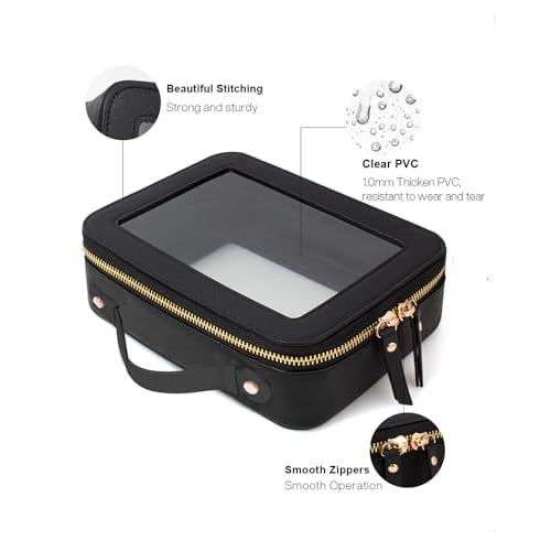 Clear Toiletry Bag Set for Women, Transparent Travel Makeup Case Portable Skincare Cosmetic Bag with Zipper Waterproof Makeup Pouch Car Organizers Car Accessories for Essentials (Dual Black)