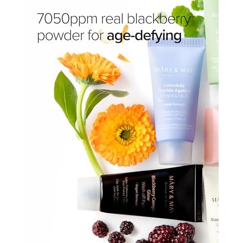 Mary&May Vegan Blackberry Complex Glow Wash Off Mask - Blackhead Care, Pore Clearing, Anti Aging Clay Mask - Bright and Glow Skin - Korean Skincare, 1.01oz.