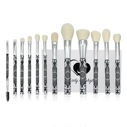 Eshghe-Mani Makeup Brushes by Lady of Eshgh | 12pc Full Face Makeup Brush Set | Natural Hair-Like Professional Make Up Brushes | Comes With Collectors Box & Elegant Black Felt Storage Pouch