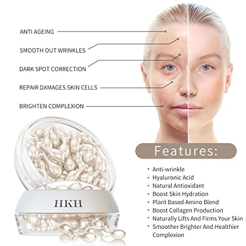 HKH Niacinamide Serum Capsules for Face: 38 Caps Dark Spot Remover Brightening Anti Aging Hydrating Pore Minimizer Hyaluronic Acid Vitamin C Firming For Men & Women 30+ Sensitive Skin Travel Friendly