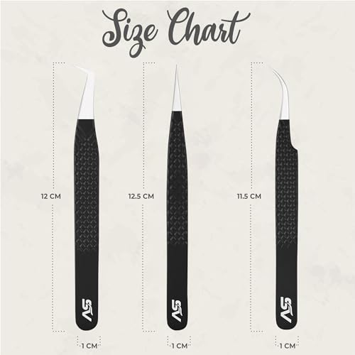SV Lash Tweezers | Lash Extension Tweezers Set | 5Pcs Stainless Steel Eyelash Extension Tweezers Set | Volume/Isolation Nail Art Curved Tweezers (Black 3 Pcs)