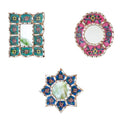 Handmade Mirrors Set of 3 for Wall Decor - Silver Leaf Small Mirror Set - Turquoise, Blue, Fuchsia Accent Decor (6in)