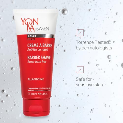 Yon-ka Men's Barber Shave Cream | Razor Burn Free Shaving Cream | Patchouli & Peppermint | Soothes Sensitive Skin | Allantoin & Vitamin B5 | for Thick Beards & Smooth Shaves | 3.4 fl oz