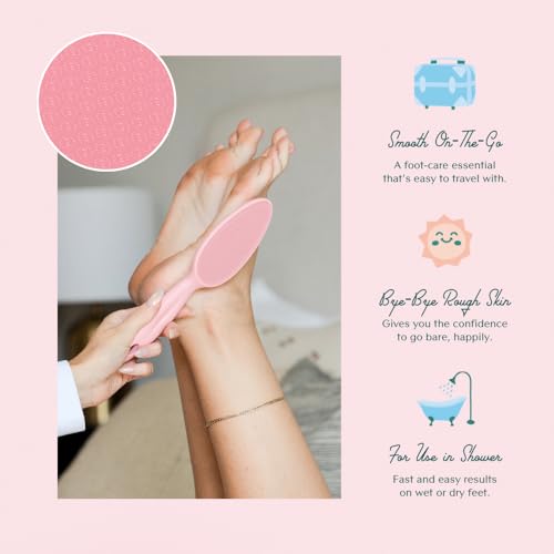 Bare August Glass Foot File Callus Remover for Feet - Heel Scraper & in Shower Foot Scrubber Dead Skin Remover - Pedicure Foot Buffer for Soft Feet (with Handle, Pink) (Pack of 2)