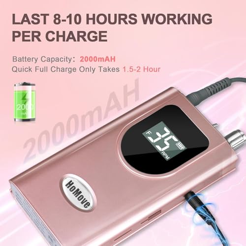 35000RPM Portable Nail Drill Machine, HoMove Professional Nail Drill Machine, Rechargeable Electric Efile Nail Drills for Acrylic Gel Nails, Cordless Portable Nails Drill¡¼Rose Gold¡½