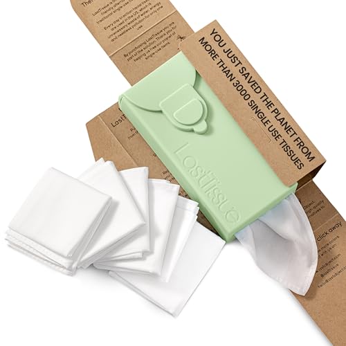 LastTissue¢ç Reusable Cotton Tissue Pack | Face Towels & Handkerchiefs for Men & Women ? Washable, Sustainable Facial Tissue with Storage Case - Green