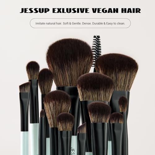 Jessup Double Sided Makeup Brushes Set T500 Bundled with Foundation Brush and Makeup Sponge Set T881