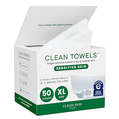 Clean Skin Club Clean Towels¢ç XL Sensitive Skin | Ultra-Soft Disposable Face Towels Infused with Aloe & Glycerin | Dermatologist-Approved Towels for Sensitive Skin, Makeup Remover Dry Wipes, 50 count