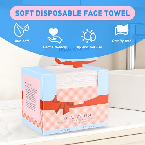Face Towels Skin Club,1 Pack 100 Ct makeup remover wipes, 10"¡¿12" Disposable eyelid wipes XL, Ultra Soft Makeup Remover Dry Wipes, Facial Towel