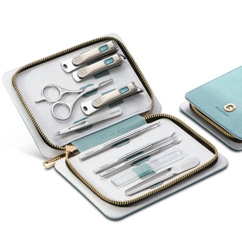 MR.GREEN Fashion Imprint Manicure Sets Professional Nail Clipper Set Personal Care Tool Kits Nial Cutter Gift With Leather Case (Green(10Pcs Set))