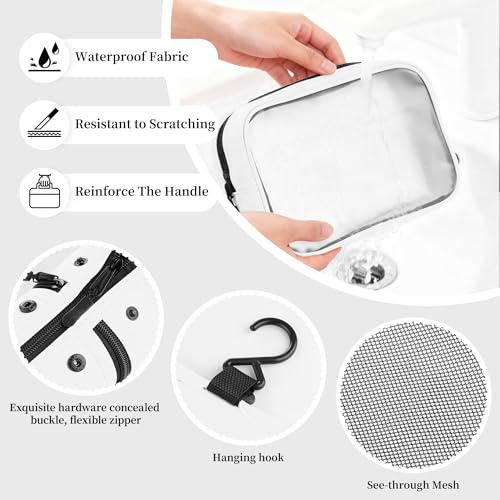 4-Piece Travel Toiletry Bag Set, Hanging Toiletry Bag Premium Faux Leather, Toiletry Bag for Women & Men, Travel Essentials Makeup Bag Water-resistant, White