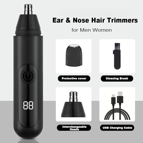 Ear and Nose Hair Trimmer Clipper for Men Women, USB Rechargeable Professional Painless Eyebrow & Facial & Ear & Nose Hair Trimmer, LED Display Dual Edge Blades for Easy Cleansing