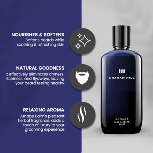 Graham Hill Arnage Soothing & Refreshing Face and Beard Balm for Men, 100ml - Men's Face Moisturizer, Vegan Beard Moisturiser for Men with Panthenol, Jojoba Oil & American Cuckoo Flower