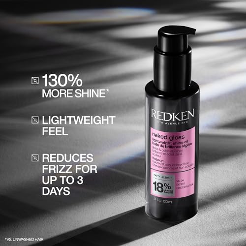 Redken Naked Gloss Shine Hair Oil - Adds Shine & Enhances Color Vibrancy, Lightweight Heat Protectant, Frizz Control, Infused with Omega-9, For Dull or Color-Treated Hair