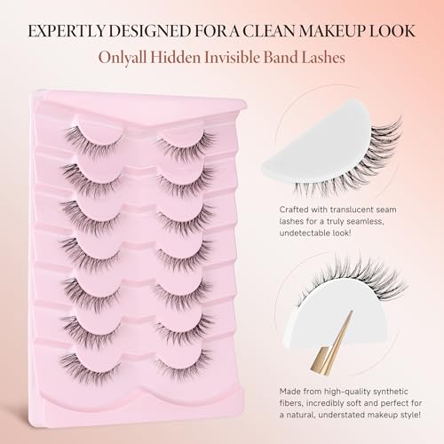 Onlyall Short Natural Eyelashes Natural Fake Lashes Clear Band Lashes False Eyelashes Wispy Lashes Natural Eyelashes 12mm Lashes H24