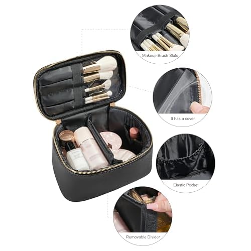 Cosmetic Bag,ROWNYEON Makeup Bag,Portable Makeup Train Case,Travel Toiletry Bag Case Organizer for Women,Black