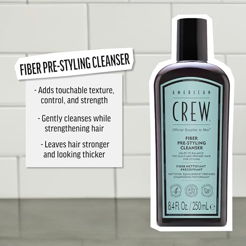 AMERICAN CREW Men's Pre-Styler Fiber Shampoo for Damaged & Fine Hair, Strengthening Shampoo, Adds Thickness & Shine, Vegan, 8.4 fl oz