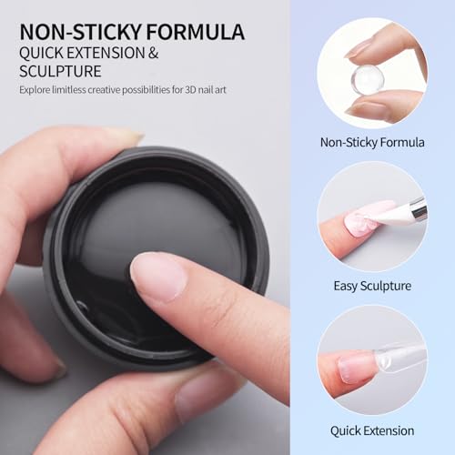 3D Gel Nail Art Kit-Solid Builder Gel for Nails 3D Sculpting Carving Building Modeling Hard Extension for Beginner DIY Salon at Home Cured Needed