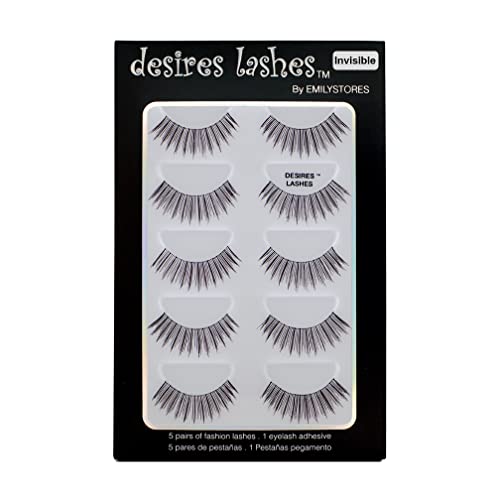 Eyelashes Cat Eye Lashes Natural Look Wispy Short Fluffy Faux-Mink Lashes Fake Eyelashes 5 Pairs Multipack (Invisible Band)