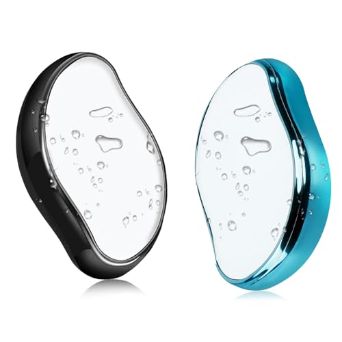 2 Pcs Crystal Hair Eraser for Women and Men - Reusable Crystal Hair Remover - Portable Magic Painless Exfoliation Easter Basket Stuffers - Blue & Black
