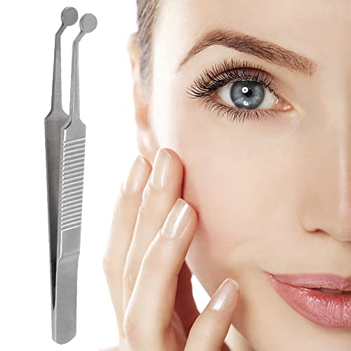 Meibomian Gland Expressor Forceps, Eyelid Gland Blockage Unblocking Physiotherapy Tools, Stainless Steel Eyelid Massage Tweezers-Round Tip for Men Women(Silver)
