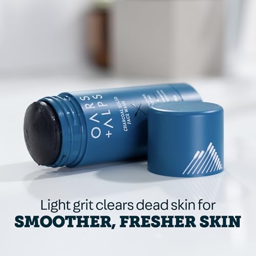 Oars + Alps Exfoliating Face Wash Stick, 2-in-1 Facial Cleanser & Face Exfoliant with Activated Charcoal, Alpine Moss, Dermatologist Tested, Spill Free, Travel Size, 1.2 Oz