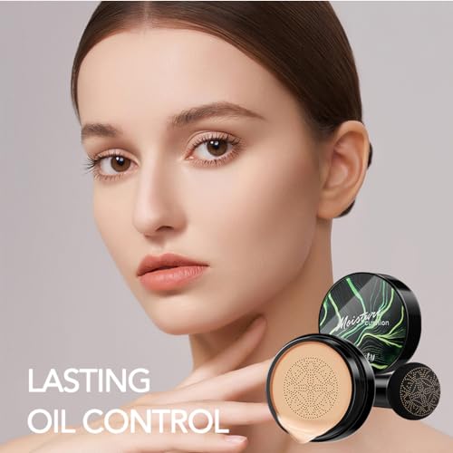Mushroom Head Air Cushion CC Cream Foundation, Moisturizing Concealer BB Cream Nude Long Lasting Matte CC Cream Makeup Liquid Foundation (2pcs Ivory)